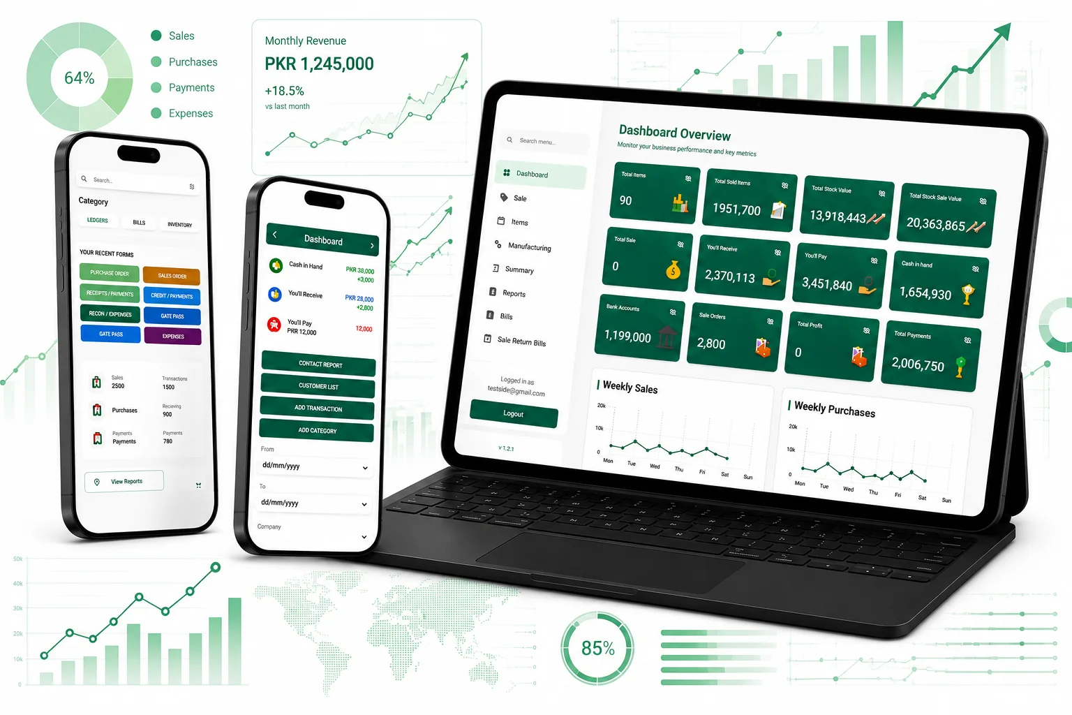 ManageKaro business management software on laptop and mobile
